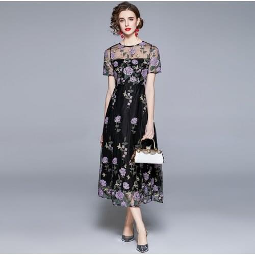 ZUOMAN Women Summer Luxury Embroidery Mesh Dress Festa High Quality Long Wedding Party Robe Femme Floral Designer Vestidos