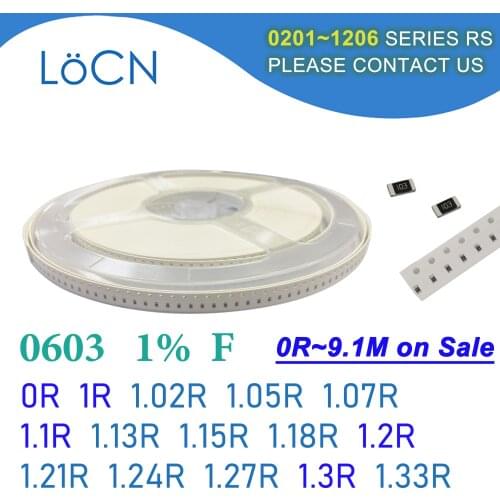 0603 1% 5000PCS SMD Resistor F 0R 1R 1.02R 1.05R 1.07R 1.1R 1.13R 1.15R 1.18R 1.2R 1.21R 1.24R 1.27R 1.3R 1.33R 1608 OHM
