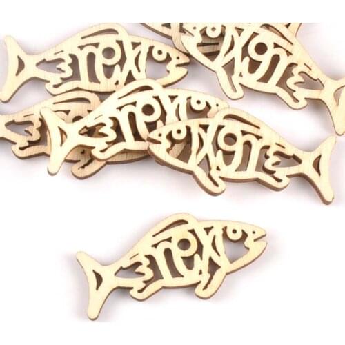10pcs Wooden Crafts creativity hollow out fish Pattern Scrapbooking Crafts wood decoration for Home Decoration m1883