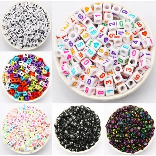 100/200/300/400/500/pcs Square Acrylic Colorful Number Heart Shape Spacer Beads For DIY Jewelry Making Handmade Needlework