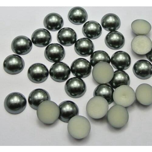 100 Dark grey Half Pearl Bead 12mm Flat Back Scrapbook Craft