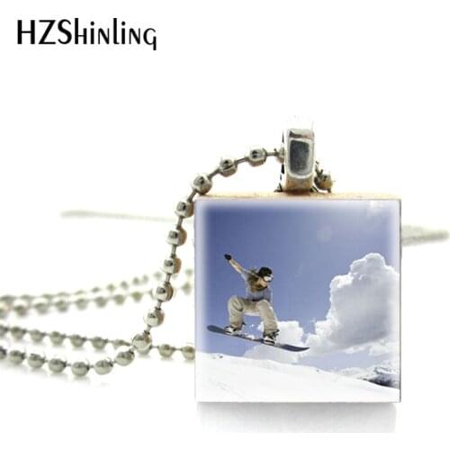 2018 New Fashion Style Snowboarding Loves Wooden Scrabble Tiles Sports Project Snowboard Handmade Ball Chain Necklace