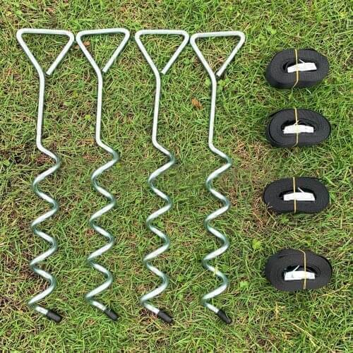 4PCS 42cm Trampoline Anchors Stainless Corkscrew Tent Stakes Metal Tent Spiral Nail Shade Tent Accessories Camping Tent Tools