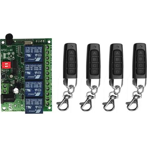 433Mhz DC12V 24V 4CH Wireless RF Remote Control Light Switch 10A Relay Output Radio Receiver Module + Remote garage door opener
