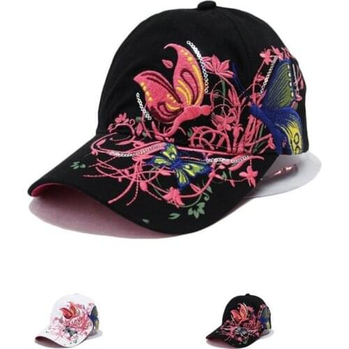 New Women Baseball Cap Female Butterfly Outdoor Adjustable White Pink Black Embroidered Womens Hats Summer D3072