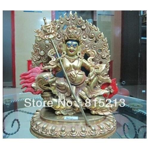 Bi00234 8 Tibet Buddhism Pure Bronze 24K Gild Vaishravana God of wealth Buddha Statue