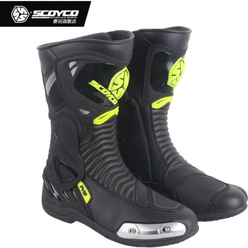 SCOYCO Leather Slider mid calf Racing boots outdoor sports botas extreme sports gears off road motocross CE racing boots MR001