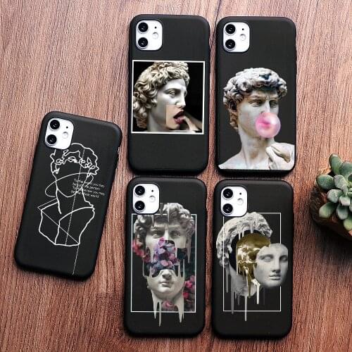 PUNQZY Mona Lisa Art David Phone Case For Samsung A51 A71 S10 S9 S8 S20 Plus A50 A70 Black Matte Color Painting Soft TPU Cover