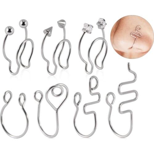 CHUANCI 7pcs/LotFake Septum Nose Hoop Rings Stainless Steel Fake Lip Ear Nose Septum Ring Clip On Nose Hoop Rings Body Piercing