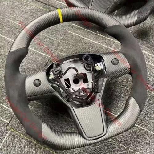 Cuatomized Matt Carbon Fiber Steering Wheel Leather Alantara for Tesla Model 3 2017 2018 2019 2020 2021 Model Y