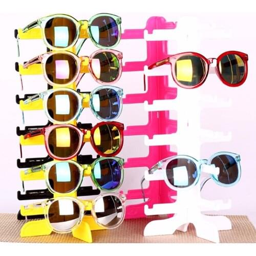 JAVRICK 6Pair Sunglasses Eyeglass Glasses Frame Rack Display Stand Organizer Show Holder Black/Yellow/Hot Pink/White