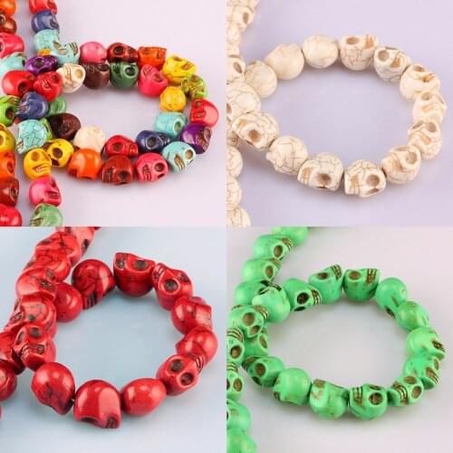 TUMBEELLUWA Howlite Stone Skull Loose Beads 10x12mm for Jewelry Making 16"