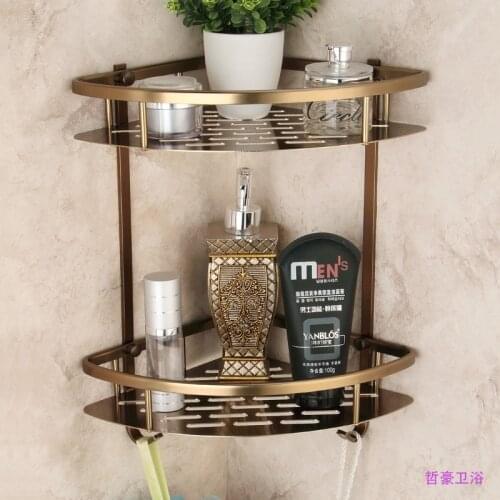 Classical imitation pastoral style bathroom shelf space aluminum tripod wall triangulation blue double hook basket