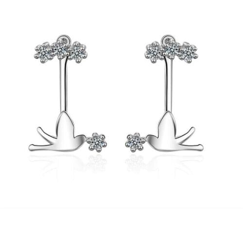 KOFSAC New Cute Flying Bird Stud Earring Silver 925 Earrings For Women Party Luxury Crystal Stones Fine Jewelry Best Girl Gift