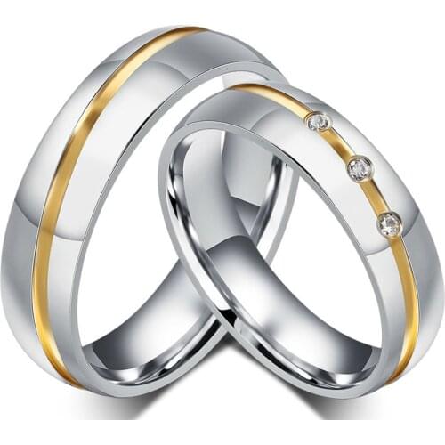 Korean New Simple Couple Ring Electric Gold Micro Zircon Ring Stainless Steel Ring Jewelry
