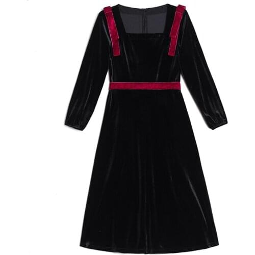 Trendy Splicing Black Dress Women Pastel Vestidos Velvet Plus Size Dress A-line Office Dress Autumn New Style Women Clothes