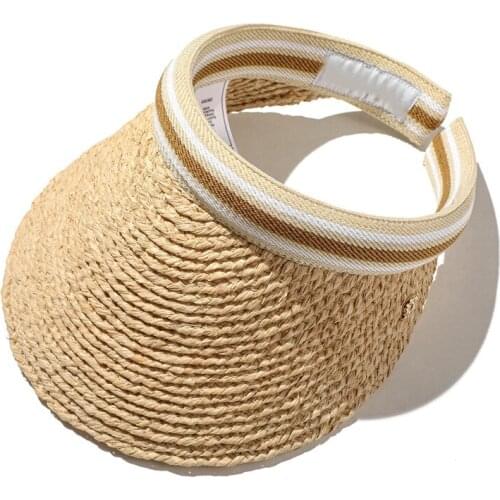 Fashion Womens Cap HELEN Designer Handmade Straw Weaving Raffia Sun Visors White Woman Hat Beach Panama New Travel Designer Caps
