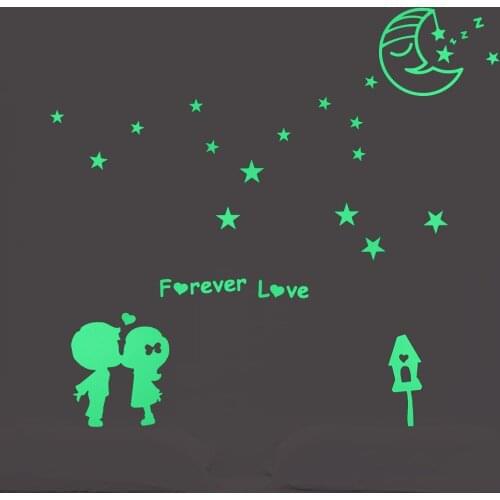 Cartoon Moon Stars Kissing Lover Luminous Wall Sticker for Kid Room Bedroom Furniture DIY Decoration Glow in Dark Switch Sticker
