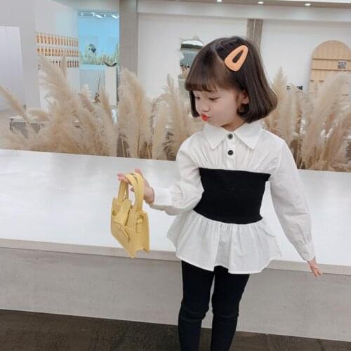 2021 New Stlye Girls Patchwork Shirt Spring Cotton Full sleeve Fashion Girls Blouse 2-7 year QM547
