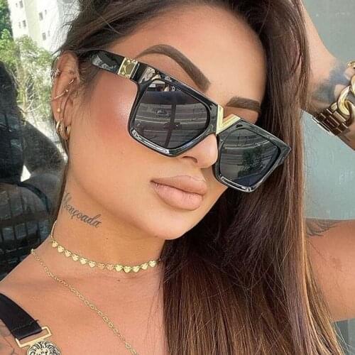 2021 New Luxury Brand Square Sunglasses For Women Vintage Oversized Letter Gradient Sun Glasses Men Retro Black Eyewear Uv400