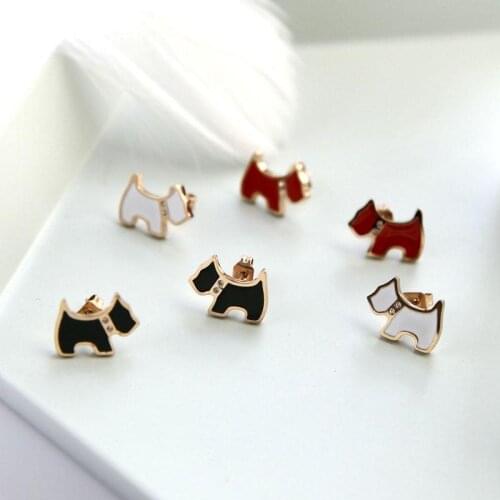 2018 Lovely Dog stud earrings, Gift Jewelry Rose gold color Titanium Steel Cubic Zirconia earring ,fashion woman jewelry