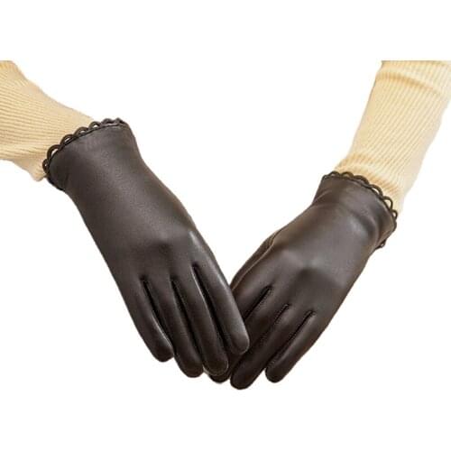 Touch screen sheepskin gloves women fashion winter velvet and thick warm outdoor skiing riding driving gloves