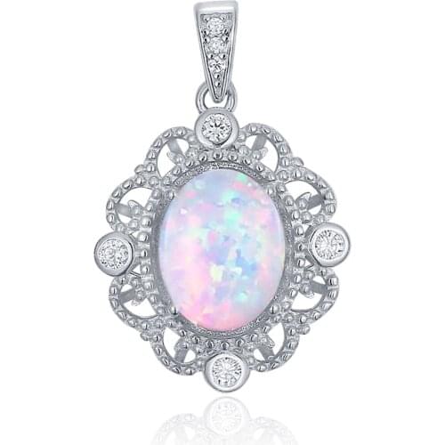 Antique Designs 925 Sterling silver 2.0ct Oval Natural White Opal Stone pendant opal/fire opal pendant/sterling silver opal