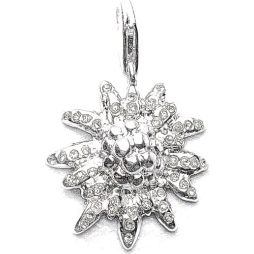 Silver Plated White Zirconia Edelweiss Flower Pendants Fit Necklaces Chains, Most Fashion Jewelry Charm Pendant Gift for Women