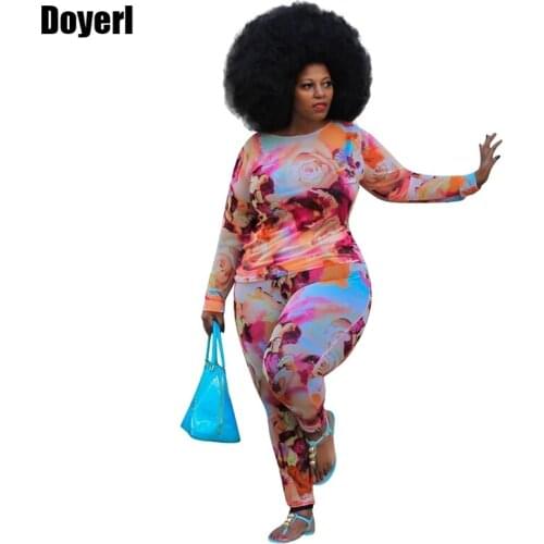 Plus Size Women Clothing Two Piece Set Top and Pants Long Sleeves Tshirts Print Bodycon Loungewear Women Tracksuit 2 Piece Set