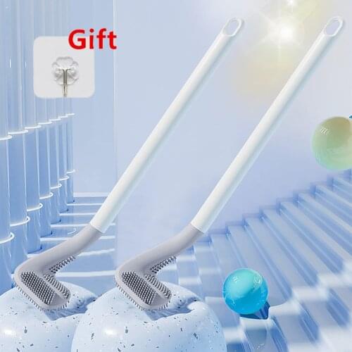 Silicone Toilet Brush Golf Non-slip Long Handle Toilet Cleaning Brush with Hooks Modern Bathroom Accessories Bendable Silicone