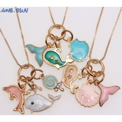 MHS.SUN girls kids diy chain necklace with whale/mermaid tail/shell charm pendant fashion girls necklace for party gift 1pc