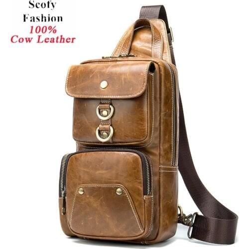 2020 Vintage Men Crossbody Bags High Quality Genuine Leather Travel Sling Bags Large Capacity Solid Shoulder Bag