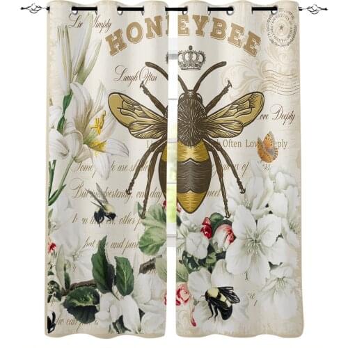Bee Azalea Retro Flower Blackout Curtains for Children Kids Home Decor Bedroom Living Room High Shading Window Curtains