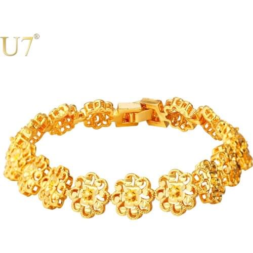U7 Big Flower Gold/Silver Color Bracelet For Women Gift Trendy African Jewelry Wholesale Flower Bracelets H797
