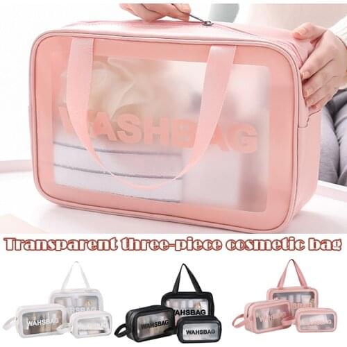 High Quality Large-Capacity Transparent Three-Piece Cosmetic Bag Translucent Frosted Portable Storage Bag For Girls Women