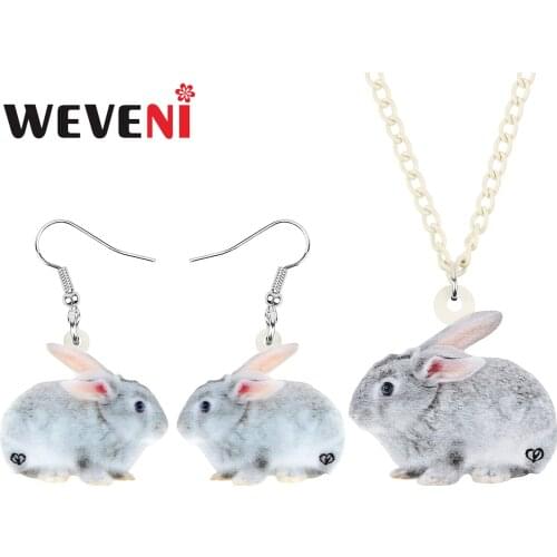 WEVENI Acrylic Sweet Animal Hare Bunny Rabbit Jewelry Sets Long Necklace Earrings For Women Kids Friends Classic Festival Gift