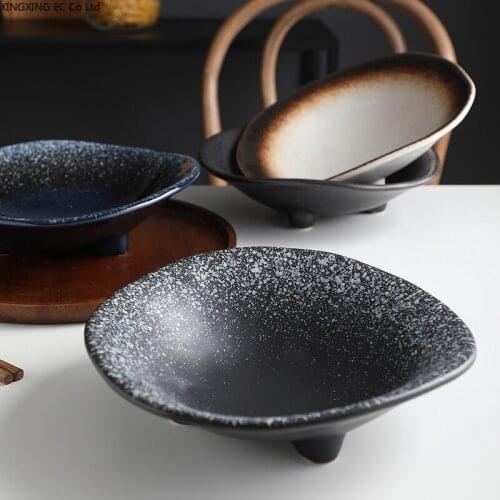 Japanese Creative Ceramic Special-shaped Plate Tall Plate Retro Dish Plate Home Large Plate Restaurant Irregular Deep Plate