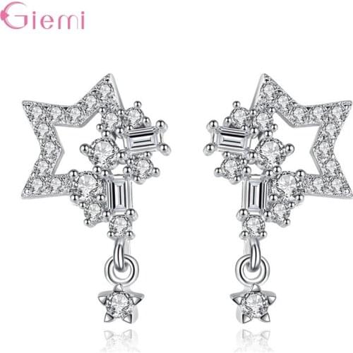 Simple Temperament 925 Sterling Silver Cubic Zirconia Star Stud Earring for Women Girl Personality Earring Jewely Brincos