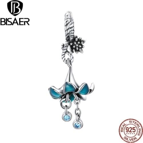 BISAER Real 925 Sterling Silver Dream Flower Enamel Charms Beads fit Women Bracelets Silver 925 Jewelry EFC034
