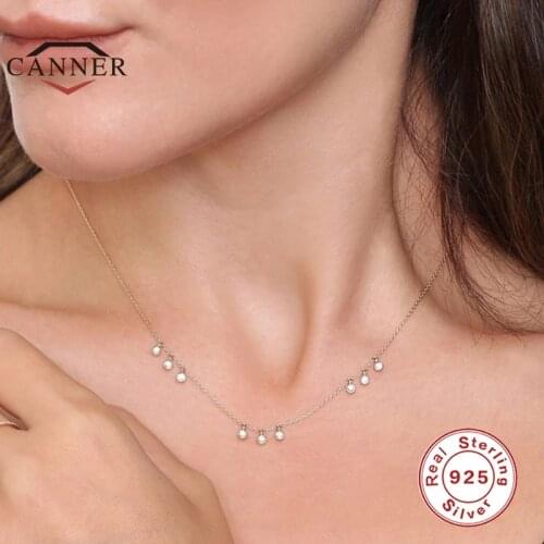 CANNER Real 925 Sterling Silver Necklace for Women Fashion 9 small Zircon Clavicle Pendant Chains Necklaces Jewelry collares