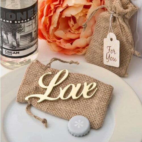 Gold Finished LOVE Bottle Opener In Burlap Bag Wedding Favors Souvenirs Bridal Shower Party Gift LX2753