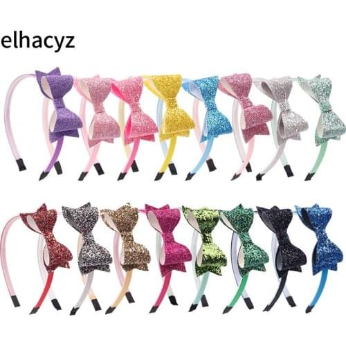 12pcs/lot New 4'' Shiny Glitter Bow Headband Girls Hairband Ribbon Covered Plastic Headband Child Lovely Gift Hair Accessories
