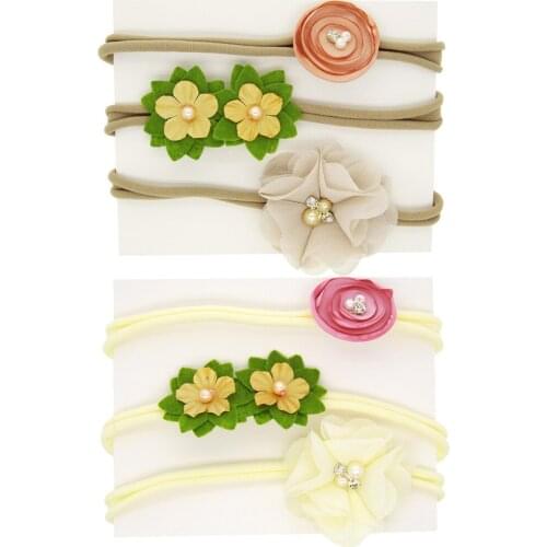 3Pcs/Set Ribbon Lace Rubber Rope Girls Hairband Pearl Flower Headband Elastic Head Bands For Baby Girls Kids Hair Accessories