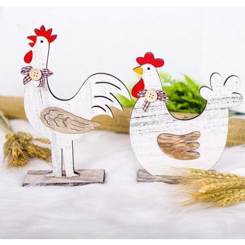 30 Pcs Easter Decorations Wooden Cock Hen Shapes For Home Ornaments Wooden Toy Room Decoration Craft Children Gifts Wholesale