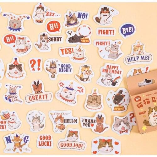 45pcs/box Cat Circus Show Stickers Set Cartoon Kitties Sticker Scrapbooking Dairy Decoration Diy Stationery F6192