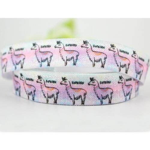 5/8" Cartoon Alpaca printed stretch DIY hair band sewing accesory ribbons 16mm animal elastic ribbon 20 yards
