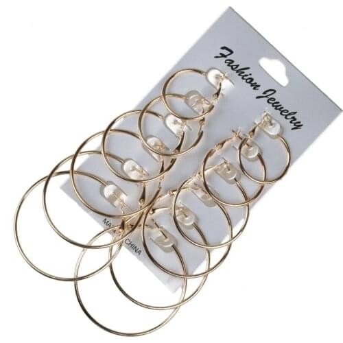 6Pairs Punk Hoop Earrings Set Big Circle Earrings Jewelry for Women Girls Steampunk Ear Clip Punk Style Earring 2021 Trend