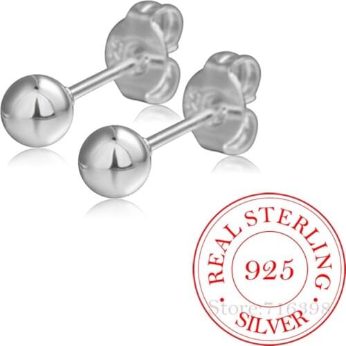 925 Sterling Silver Nickel Free Small Round Ball Stud Earrings for Women Girl Bijoux Pendientes Brincos Mujer A127