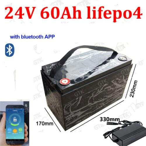 2pcs 24V 60AH Lifepo4 battery with bluetooth BMS for inverter RV EV solar panel scooter backup power boat light +10A Charger