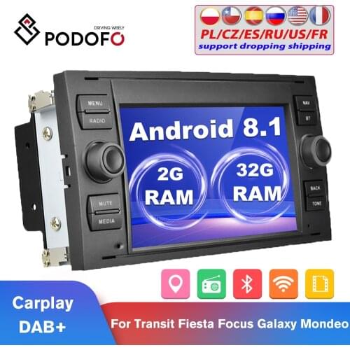 Podofo 2Din Android 8.1 GPS Car Radio EQ FM Multimedia Player For Transit Fiesta Focus Galaxy Mondeo Fusion Kuga C-Max S-Max